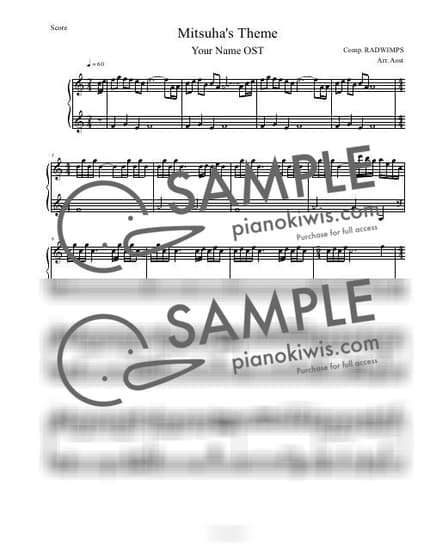 악보 > 미츠하 테마 (三葉のテーマ) / 잔잔한 편곡 Ver. - RADWIMPS · 너의 이름은 OST by Aost 악보 이미지-0