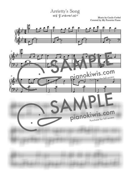 Score > Arrietty's Song / Intermediate - Cecile Corbel · The Secret World of Arrietty OST by My Favorite Piano Sheet music image-0