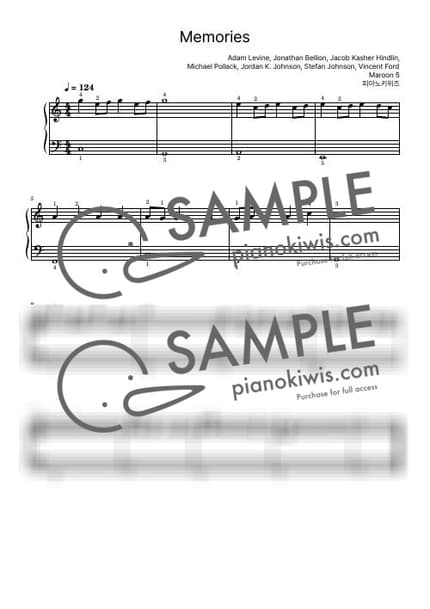 악보 > Memories / 입문 - Maroon 5 by 피아노키위즈 악보 이미지-0