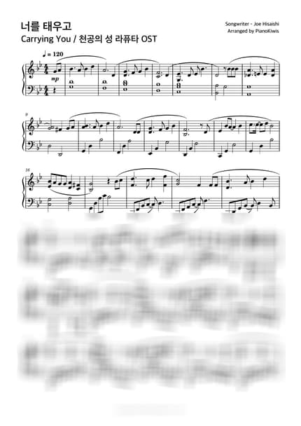 Score > Carrying You - Joe Hisaishi · Castle in the Sky OST by PianoKiwis Sheet music image-0