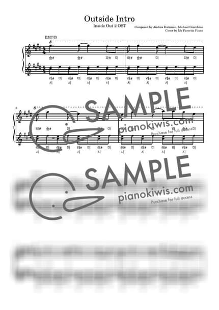 Score > Outside Intro / Intermediate - Inside Out OST by My Favorite Piano Sheet music image-0