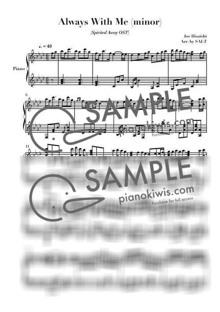 악보 > 언제나 몇 번이라도 (いつも何度でも) / 단조버전 - 기무라 유미 · 센과 치히로의 행방불명 OST by 소금창고 악보 이미지-0