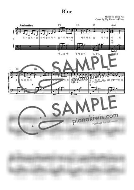 악보 > blue / 중급 계이름 악보 - yung kai by My Favorite Piano 악보 이미지-0