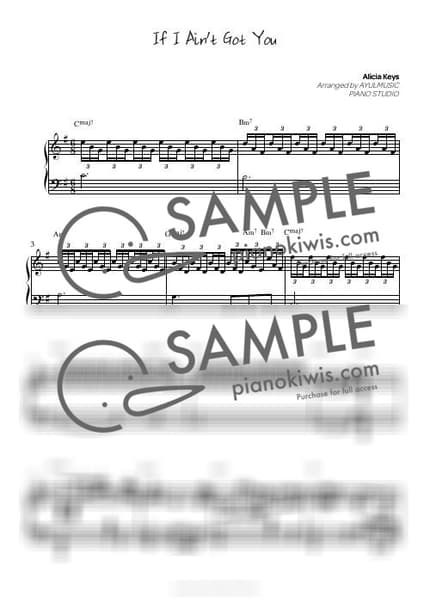 악보 > If I Ain't Got You / 1절/ 코드 포함 - Alicia Keys by 아율뮤직 악보 이미지-0
