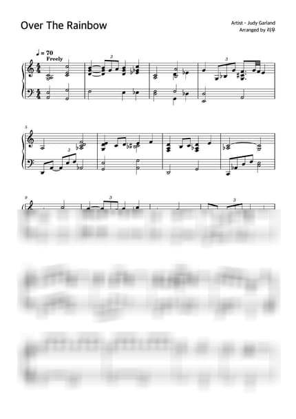 楽譜 > Over the Rainbow / 初級 - Judy Garland · オズの魔法使い OST by 리우 楽譜画像-0
