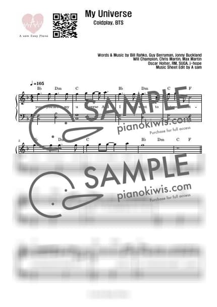 Score > My Universe / F key, 짧은버젼, 반주 QR - BTS, Coldplay by A Sheet music image-0