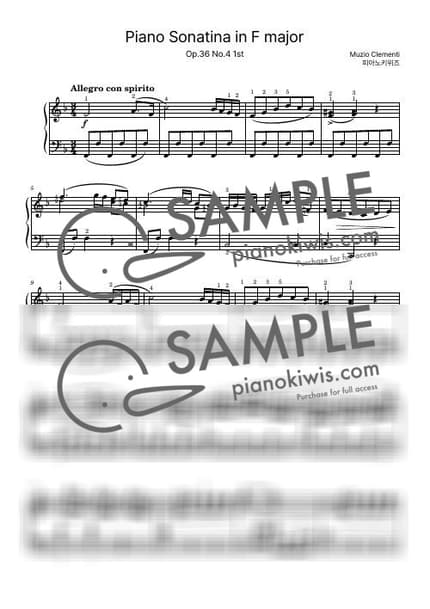 악보 > Sonatina in F Major, Op.36 No.4 / 1악장 - 클레멘티 (M. Clementi) by 피아노키위즈 악보 이미지-0