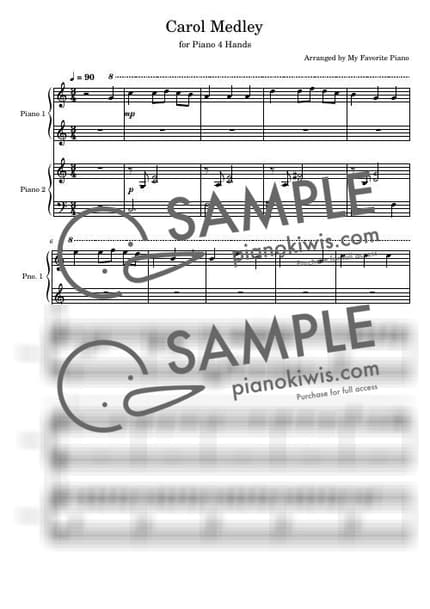 Score > We Wish You a Merry Christmas, Silent Night / 4 Hands - Carol by My Favorite Piano Sheet music image-0