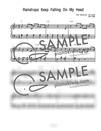 Score > Raindrops Keep Fallin' on My Head / 연주버젼 (초급) - B. J. Thomas · Butch Cassidy and the Sundance Kid OST by 나건반 Sheet music image-0