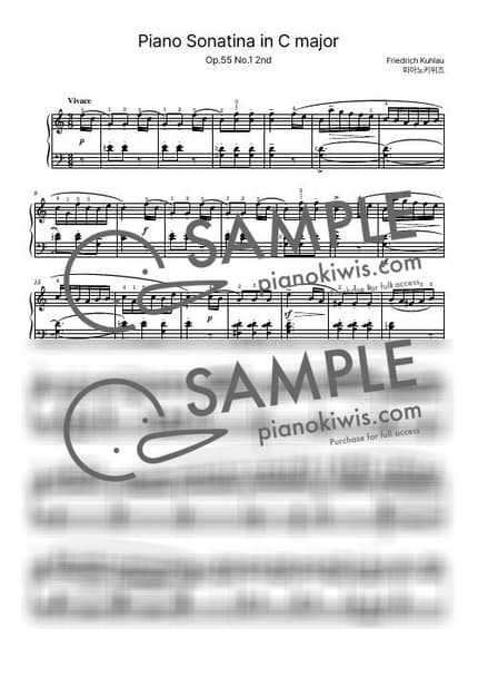 악보 > 소나티네 다장조 Op.55 No.1 / 중급 - 쿨라우 (F. Kuhlau) by 피아노키위즈 악보 이미지-0