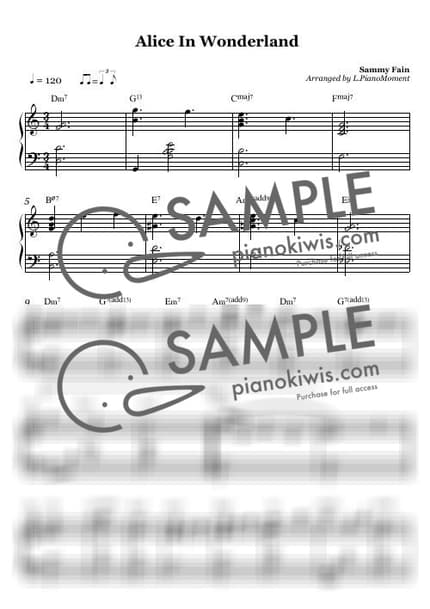 악보 > Alice In Wonderland - Sammy Fain · 이상한 나라의 앨리스 OST by 피아노모먼트PianoMoment 악보 이미지-0
