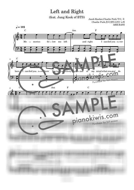악보 > Left and Right / 다장조 - 정국 by 라니스코어 악보 이미지-0