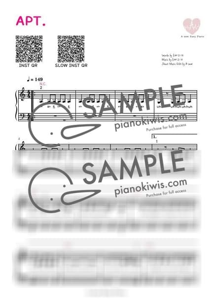 Score > APT. / Am key, 쉽고 짧은버젼 - ROSÉ, Bruno Mars by A Sheet music image-0