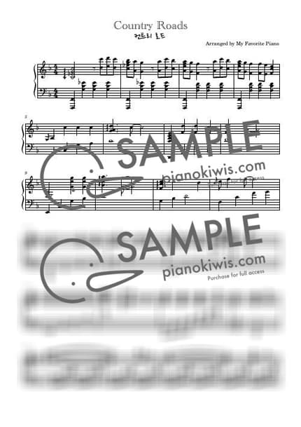 악보 > 컨트리 로드 (カントリーロード) / 중급 악보 - 혼나 요코 · 귀를 기울이면 OST by My Favorite Piano 악보 이미지-0