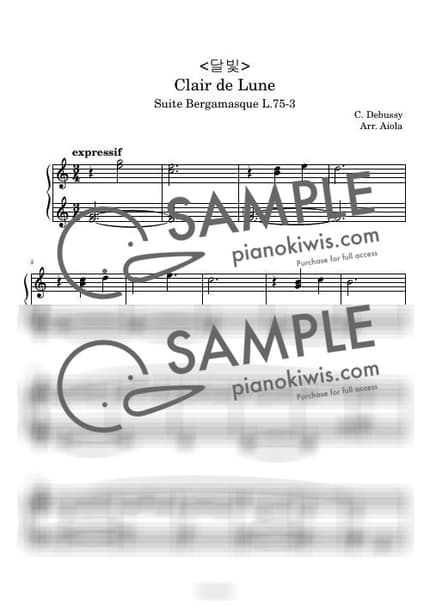 Score > Clair de Lune / 조표없이 연주하는 달빛 - C. Debussy by 아이올라 Sheet music image-0