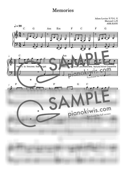 楽譜 > Memories / 다장조 - Maroon 5 by 라니스코어 楽譜画像-0