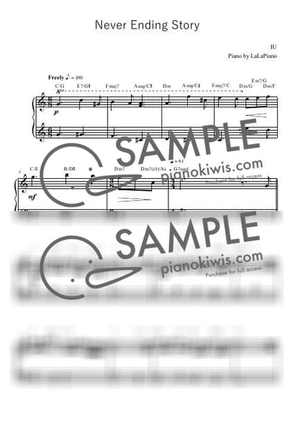 Score > Never Ending Story / Very Easy First / C Major - IU by LaLaPiano Sheet music image-0