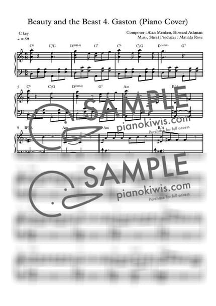 Score > Gaston / Disney Piano - Alan Menken · Beauty and the Beast OST by Matilda Rose Sheet music image-0