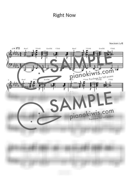 Score > Right Now / 피아노 반주 - NewJeans by 피아노정류장 Sheet music image-0