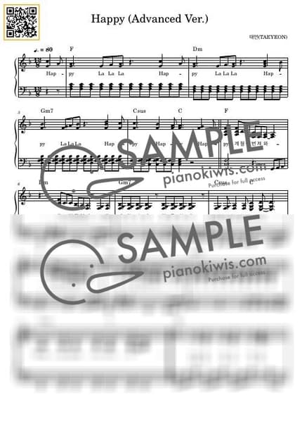악보 > Happy / 중급버전 - 태연 by 듣다뮤직 DEUTDAMUSIC 악보 이미지-0
