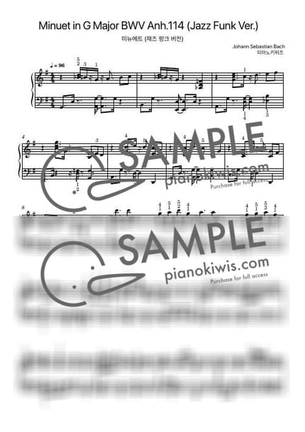 Score > Minuet (Jazz Funk Ver.) / Intermediate - J. S. Bach, PianoKiwis by PianoKiwis Sheet music image-0