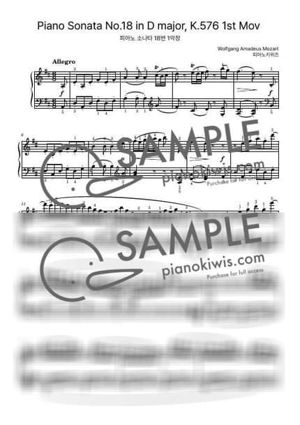 Score > Piano Sonata No.18 / 1st Mov. - W. A. Mozart by PianoKiwis Sheet music image-0