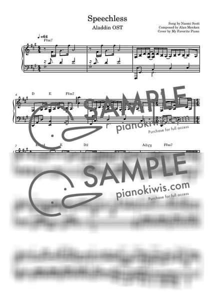 악보 > Speechless / 고급 악보 - Alan Menken · 알라딘 OST by My Favorite Piano 악보 이미지-0