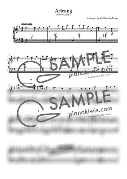 Score > Arirang / Intermediate - Traditional by My Favorite Piano Sheet music image-0
