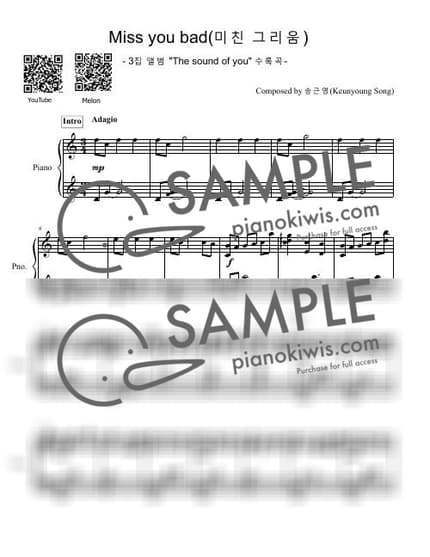 Score > Miss You Bad - Keunyoung Song by 피아니스트 송근영 Pianist Keunyoung Song Sheet music image-0