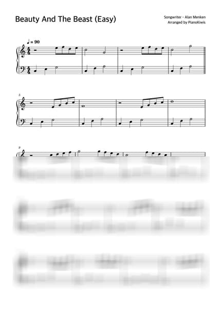 Score > Beauty And The Beast / Easy - Alan Menken · Beauty and the Beast OST by PianoKiwis Sheet music image-0