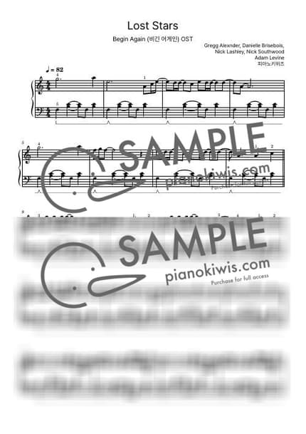 악보 > Lost Stars / 초급 - Adam Levine · 비긴 어게인 OST by 피아노키위즈 악보 이미지-0