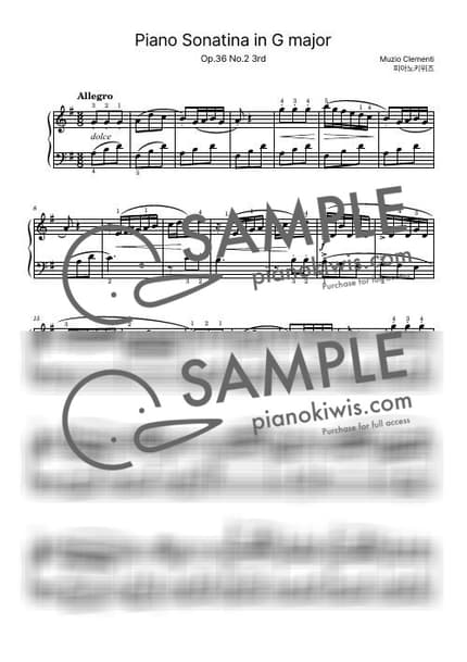 악보 > Sonatina in G Major, Op.36 No.2 / 3악장 - 클레멘티 (M. Clementi) by 피아노키위즈 악보 이미지-0