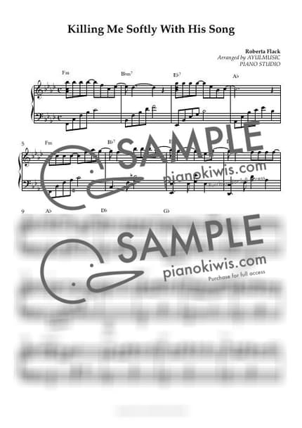 악보 > Killing Me Softly With His Song / 1절/ 코드 포함 - Roberta Flack by 아율뮤직 악보 이미지-0