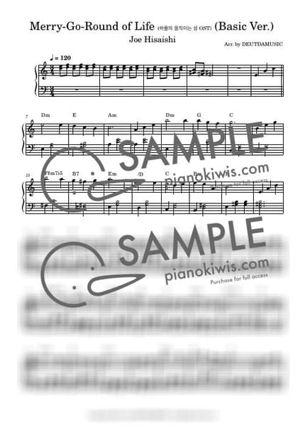 Score > Merry Go Round of Life / Easy - Joe Hisaishi · Howl's Moving Castle by 듣다뮤직 DEUTDAMUSIC Sheet music image-0