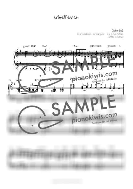 악보 > unbeliever - Gabriel by 아율뮤직 악보 이미지-0