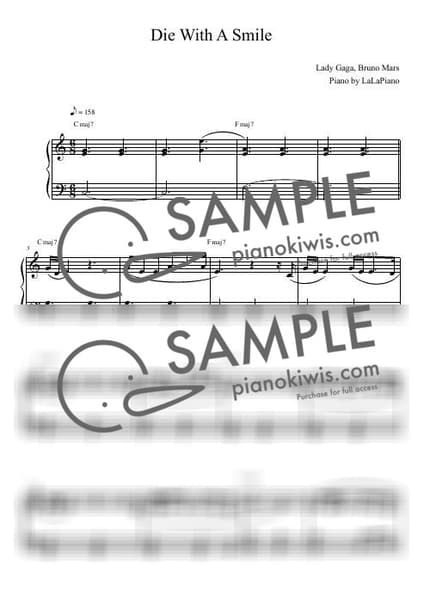 악보 > Die With A Smile / 쉬운 버전 / C Major - Lady GaGa, Bruno Mars by LaLaPiano 악보 이미지-0