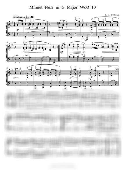 楽譜 > Minuet in G Major WoO 10 No.2 - ベートーヴェン (L. V. Beethoven) by PianoKiwis 楽譜画像-0