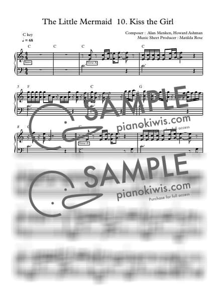 Score > Kiss the Girl / Disney Piano / The Little Mermaid(인어공주) OST - Alan Menken · The Little Mermaid OST by Matilda Rose Sheet music image-0