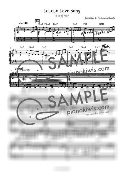 Score > La La La Love Song / 백예린 Ver - Toshinobu Kubota by 스페셜키 Sheet music image-0