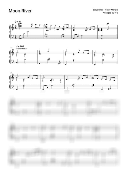 Score > Moon River / Jazz Waltz ver. - Henry Mancini · Breakfast at Tiffany's OST by 리우 Sheet music image-0