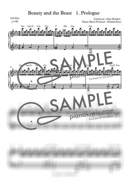Score > Prologue / Disney Piano - Alan Menken · Beauty and the Beast OST by Matilda Rose Sheet music image-0