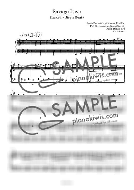 악보 > Savage Love / 다장조 - Jawsh 685, Jason Derulo by 라니스코어 악보 이미지-0