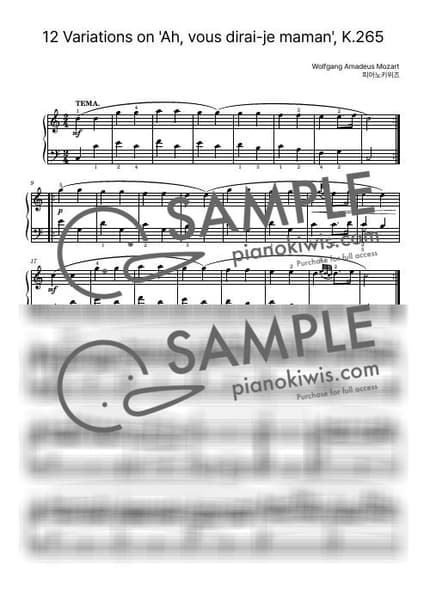 악보 > 12 Variations in C Major K.265 '작은별 변주곡' / 고급 - 모차르트 (W. A. Mozart) by 피아노키위즈 악보 이미지-0