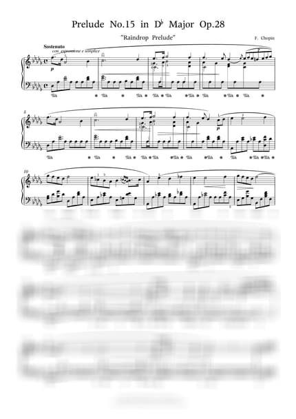 Score > Prelude in D♭ Major Op.28 No.15 / Advanced - F. Chopin by PianoKiwis Sheet music image-0