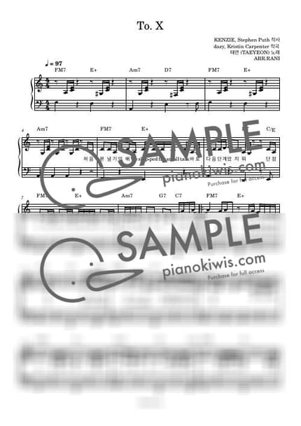 Score > To. X / 다장조 - TAEYEON by 라니스코어 Sheet music image-0